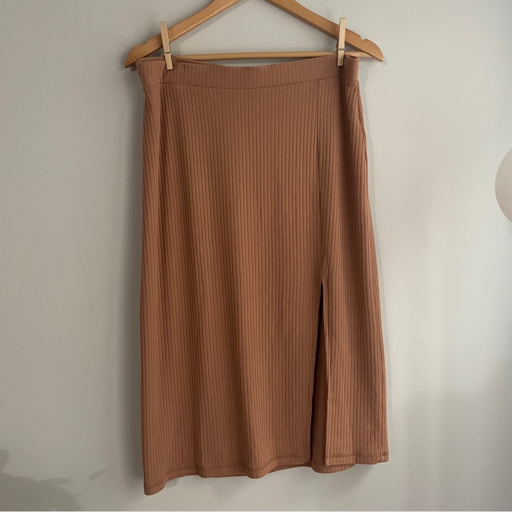 Abercrombie & Fitch Ribbed Midi Skirt Tan Sz XL